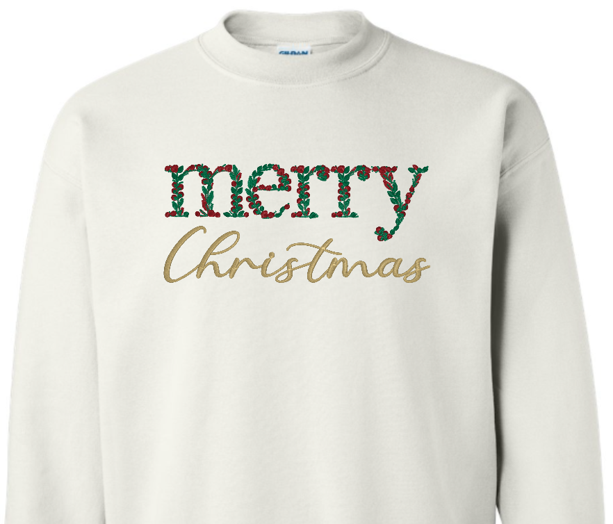 Merry Christmas Embroidered Crew