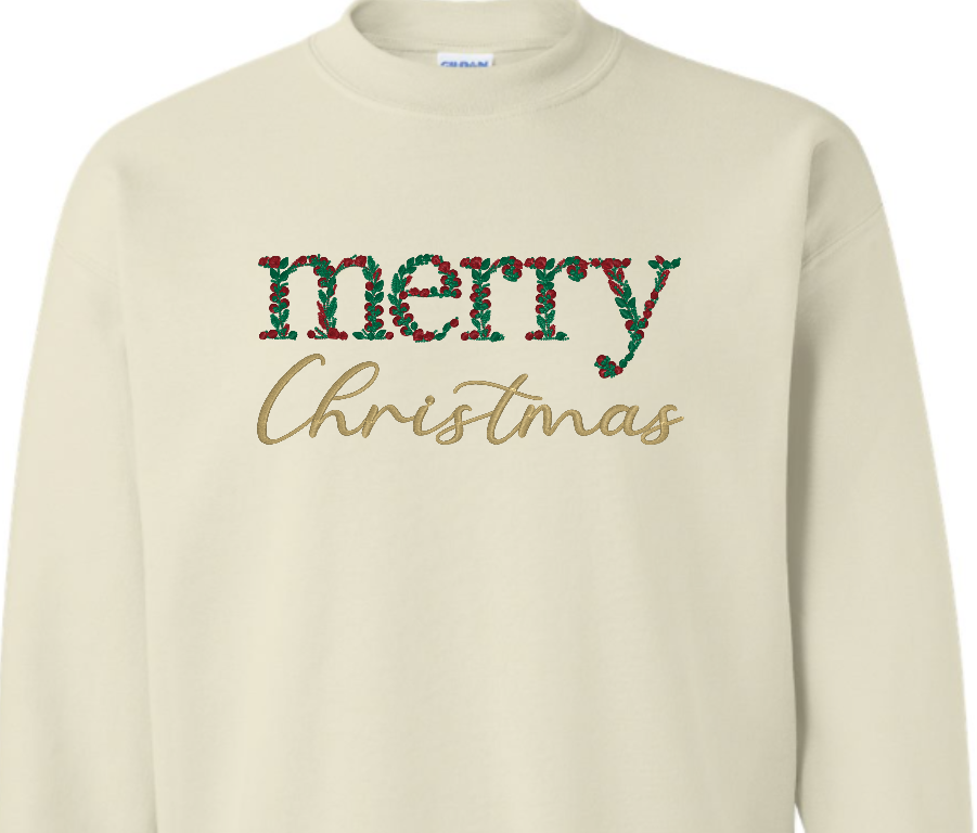 Merry Christmas Embroidered Crew