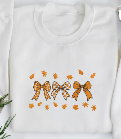 Fall Bows Embroidered Crew