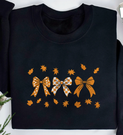 Fall Bows Embroidered Crew