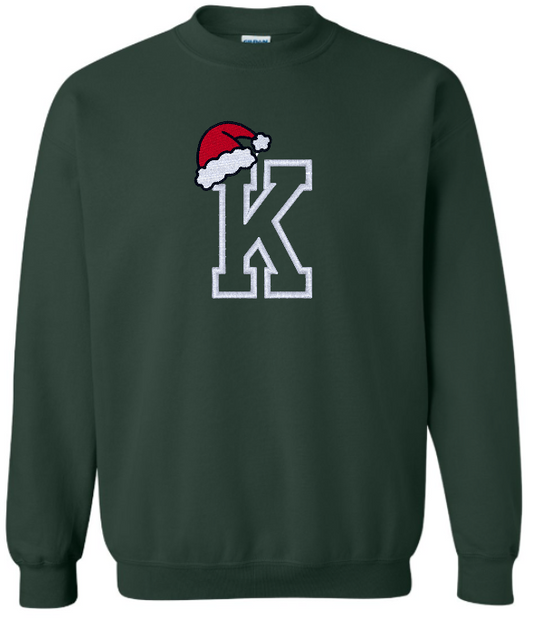 Kids' Initial with Santa Hat Embroidered Crew